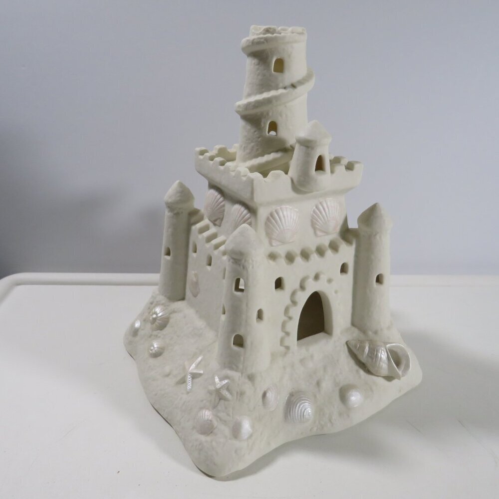 Sandcastle Tea Light Holder Ceramic 9" tall over 2lbs mostly matte finish